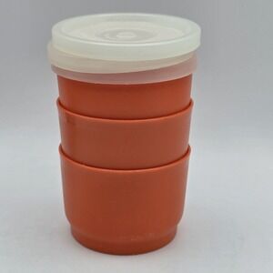3 Vintage Tupperware #1229  Snack Cups 4oz With Lids Orange